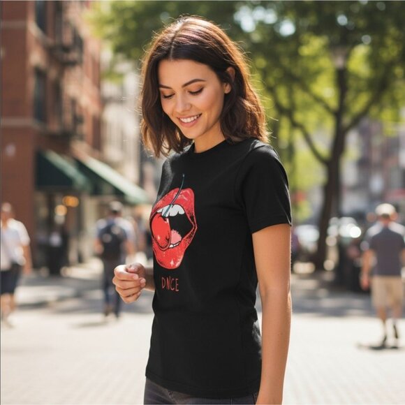 Hot Topic ✦ DNCE Cherry Lips Graphic T-Shirt ✦ Womens M Black Cotton NWT - Picture 1 of 5